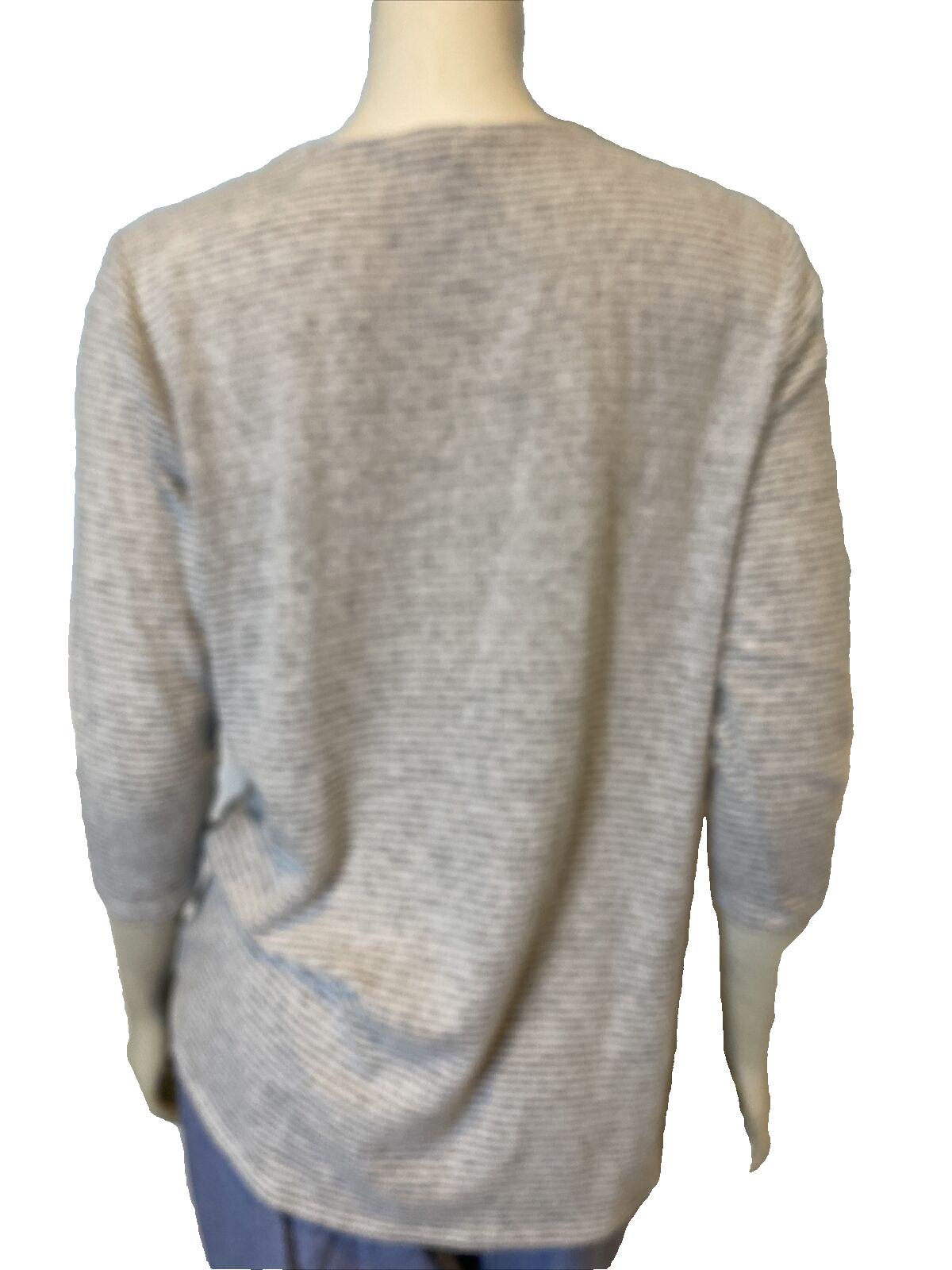 Matty M Gray and White Striped 3/4 Sleeve Round Neck Tie at Hip Top Size M
