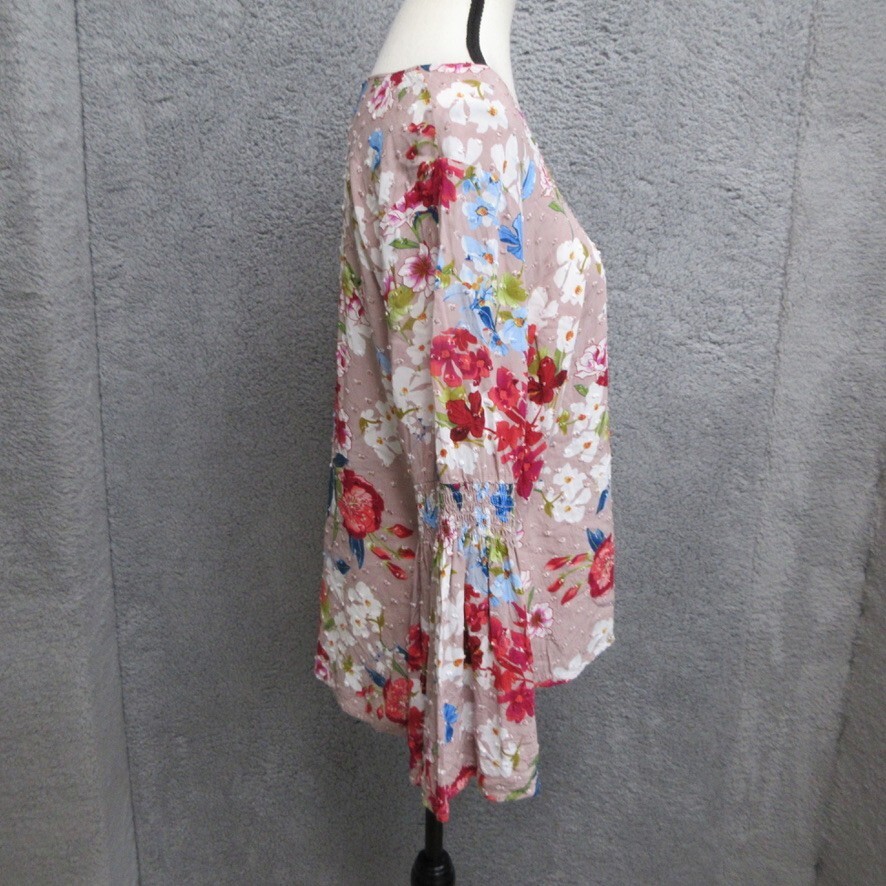 Cupio Shirt Women L Pink Floral Cottagecore Bohemian Festival Vibrant Dopamine