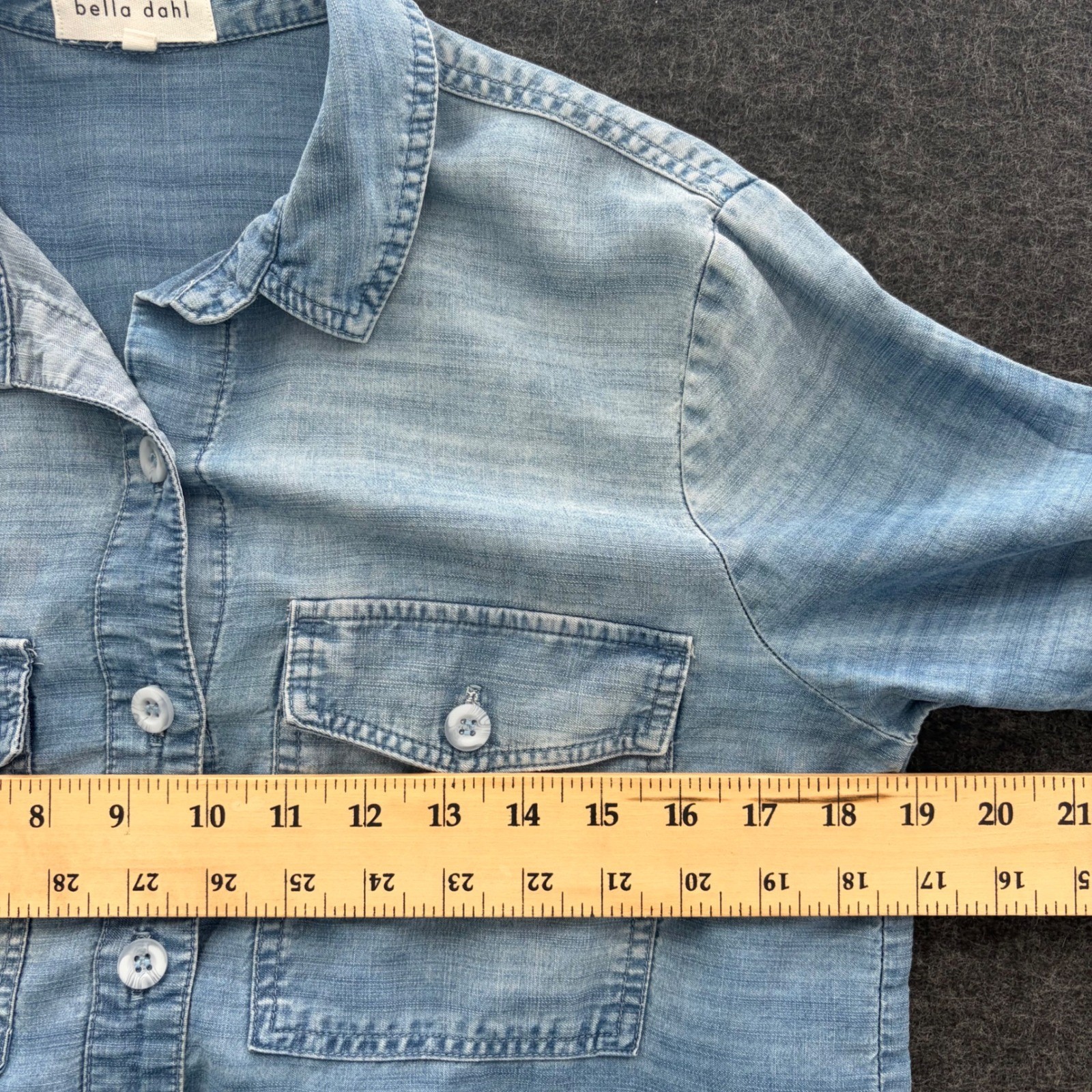 Bella Dahl Womens Blue Tencel Lyocell Cropped Chambray Denim Shirt Small