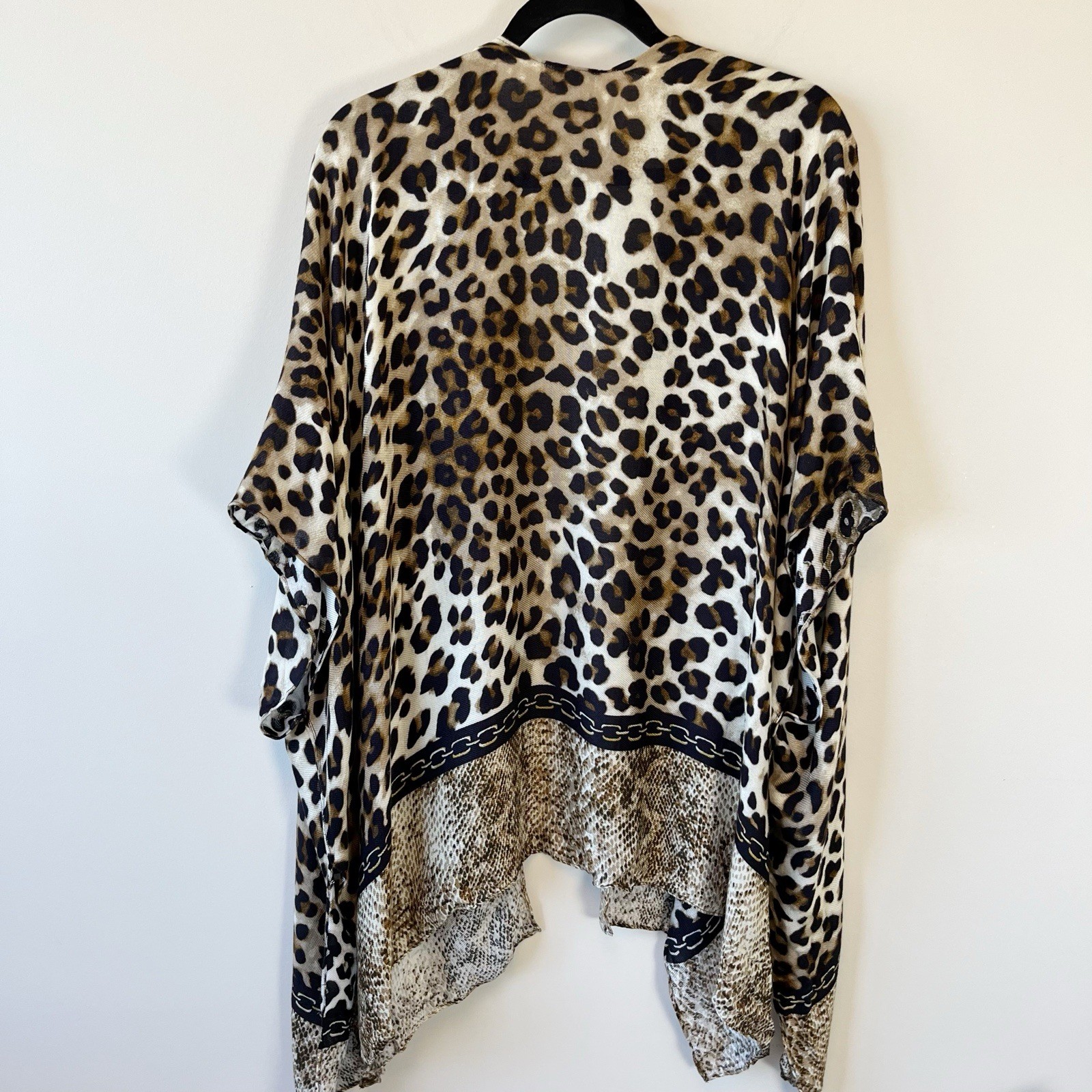 Chico’s Animal Print Leopard Fusion Ruana Wrap Kimono Duster One Size