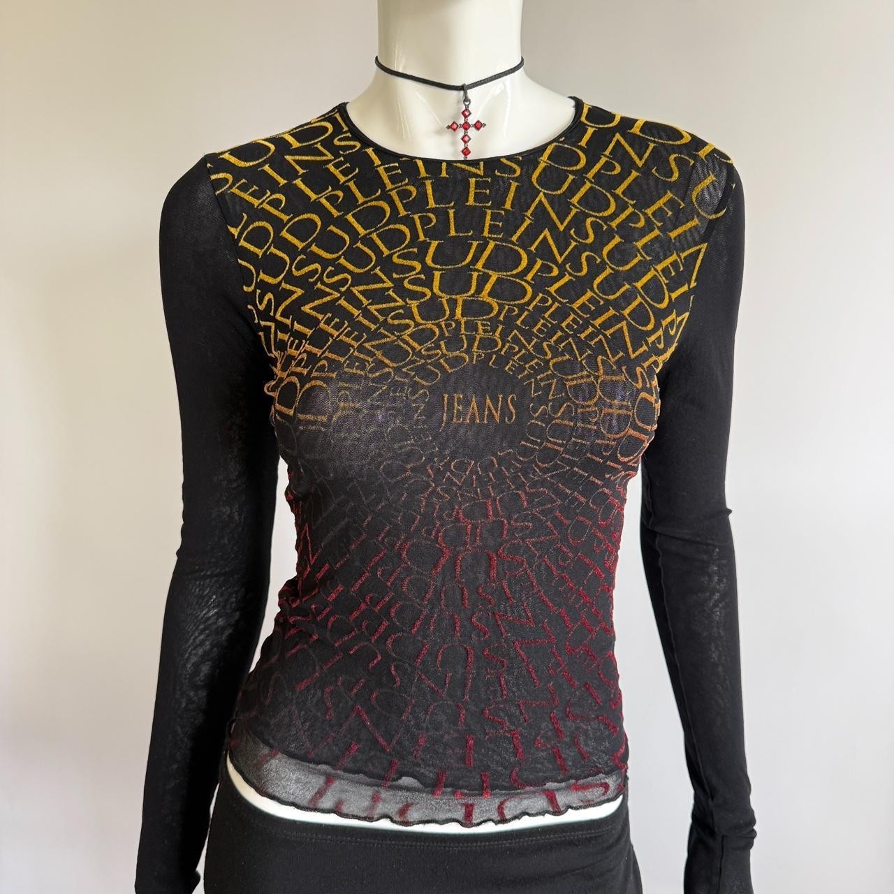 VTG 90s Plein Sud Jeans Mesh Top Faycal Amor Archival Ombre Graphic Blouse