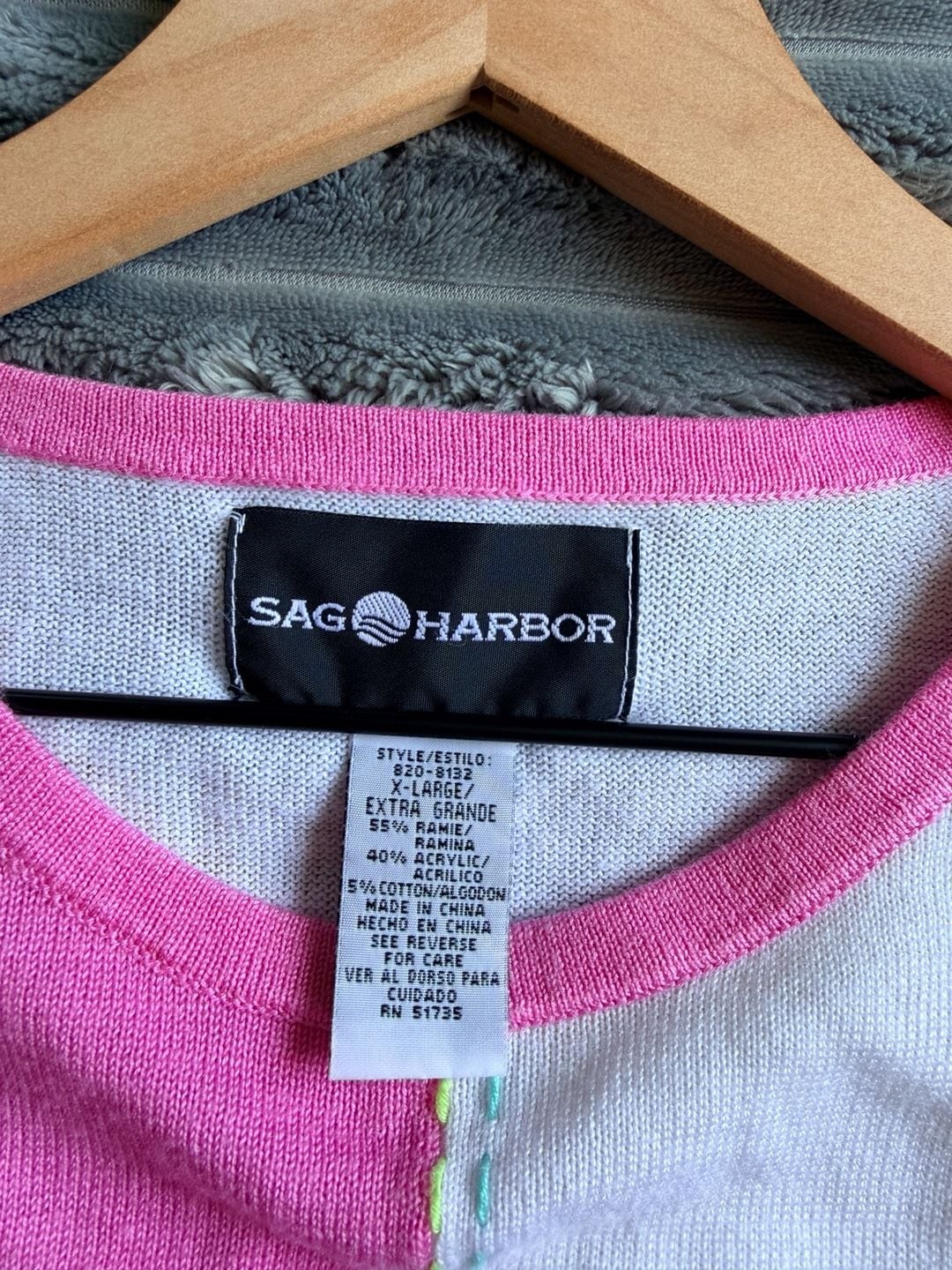 Sag Harbor Short Sleeve Knit Top with Colorful Contrast Stitching Grandmillenial