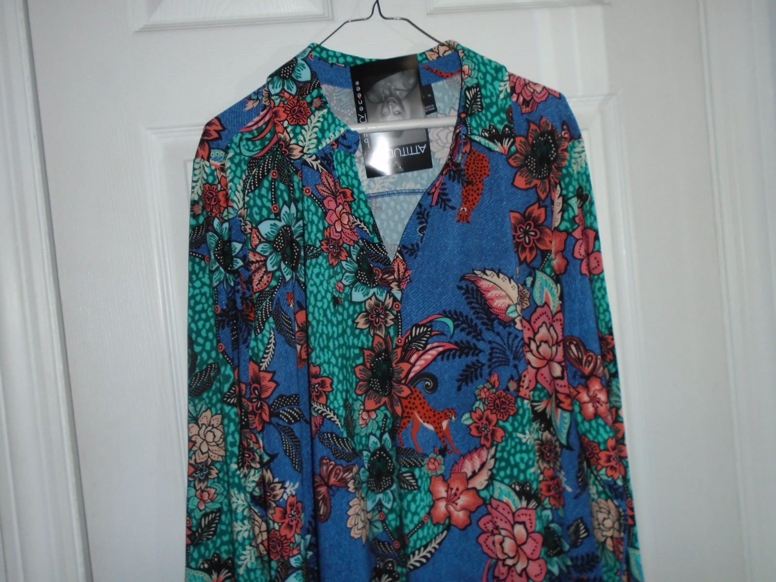 Attitudes By Renee Women with Control Como Jersey Printed Collared Top XL NEW