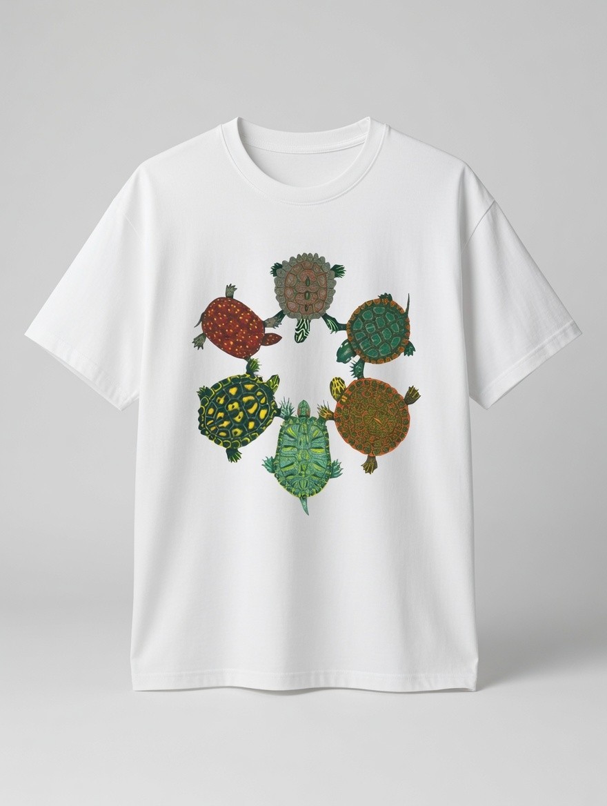 Colorful Turtles Circle Graphic T-Shirt Nature Tee