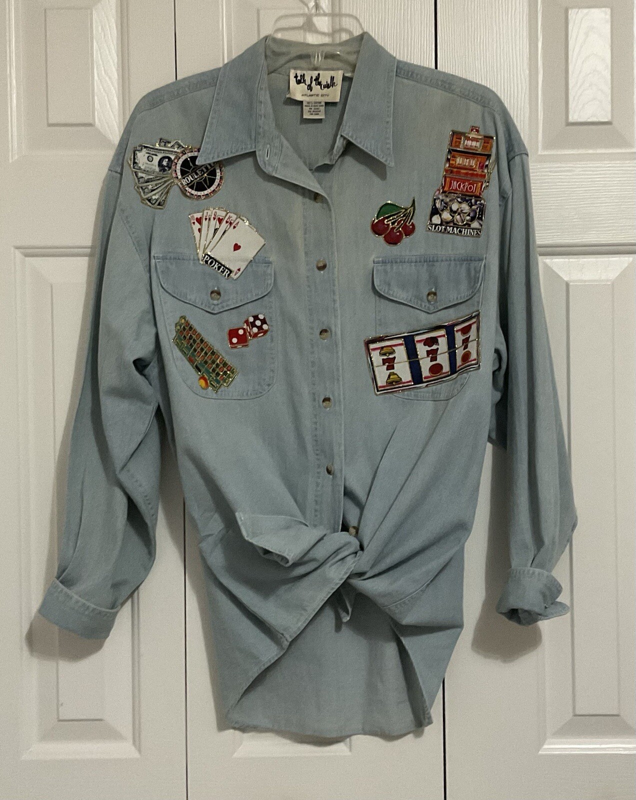 Vintage Talk of the Walk Womens XL Jackpot Casino Denim Shirt Gambling Theme