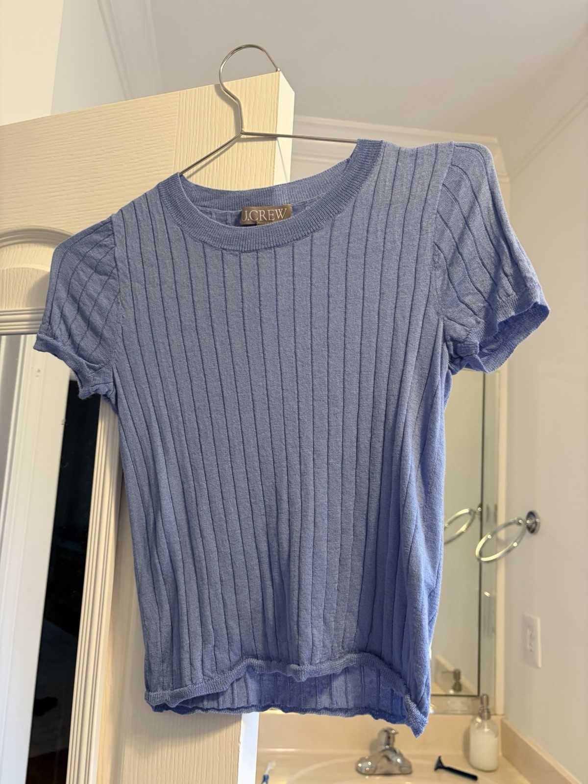 J Crew Blue Silk Cashmere Blend T Shirt Sweater Lightweight Crew Neck XS