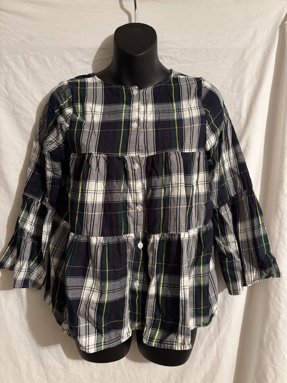 LaRoque Original Women’s Blouse Shirt Cotton, Ruffle Neck, Long Sleeve Small
