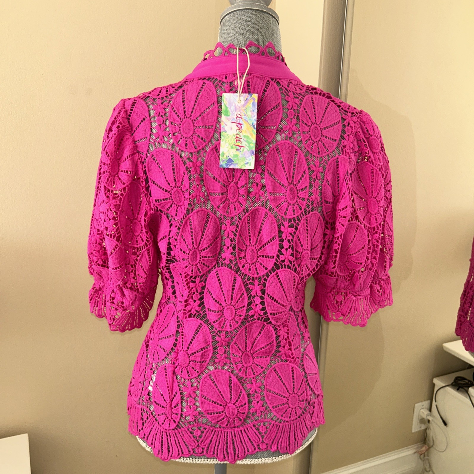 Women’s Pink Lace and CroshjaedBlouse Size Medium New with Tags