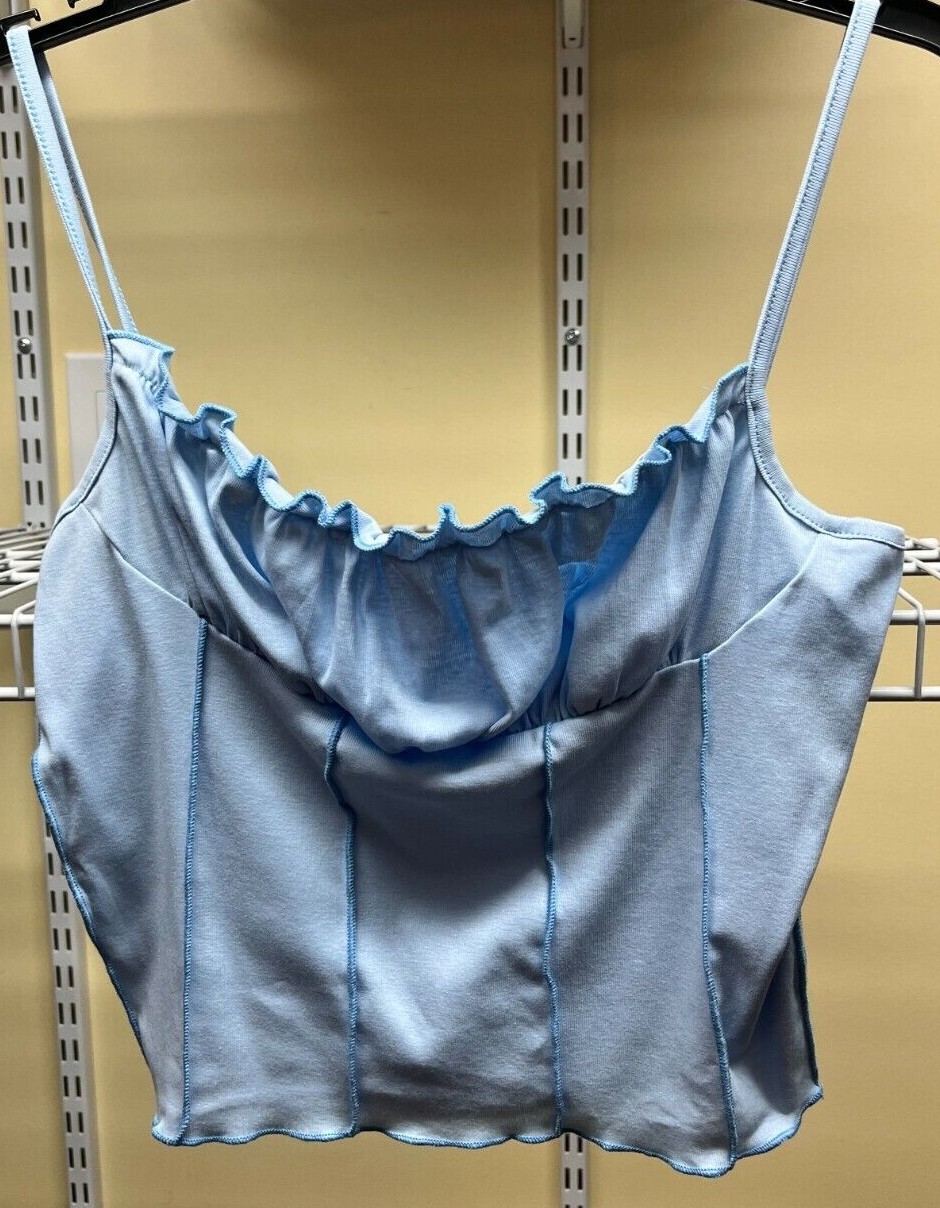 Shein Light Sky Blue Piping Lettuce-Edge Cropped Cami Top Size X-Large NWOT