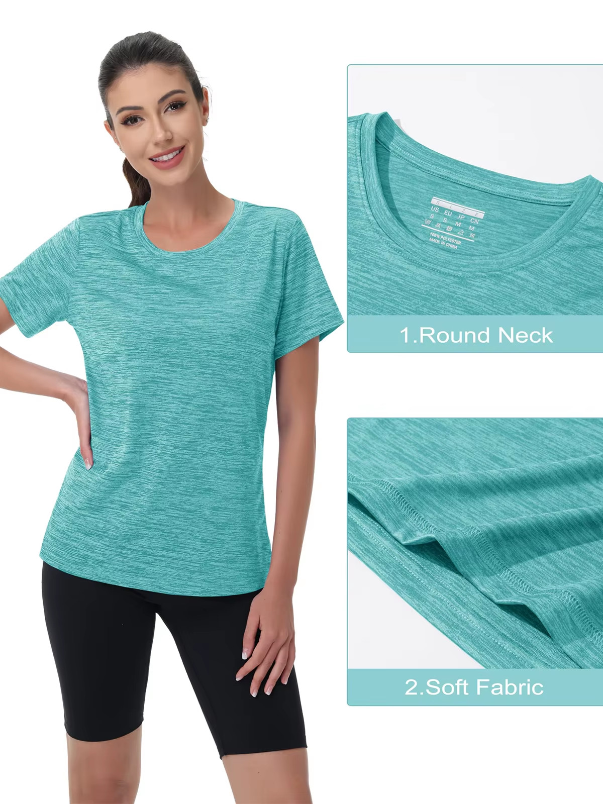 I Womens Sports T-Shirt Short Sleeve Quick Dry Lightweight Gym Top Summer