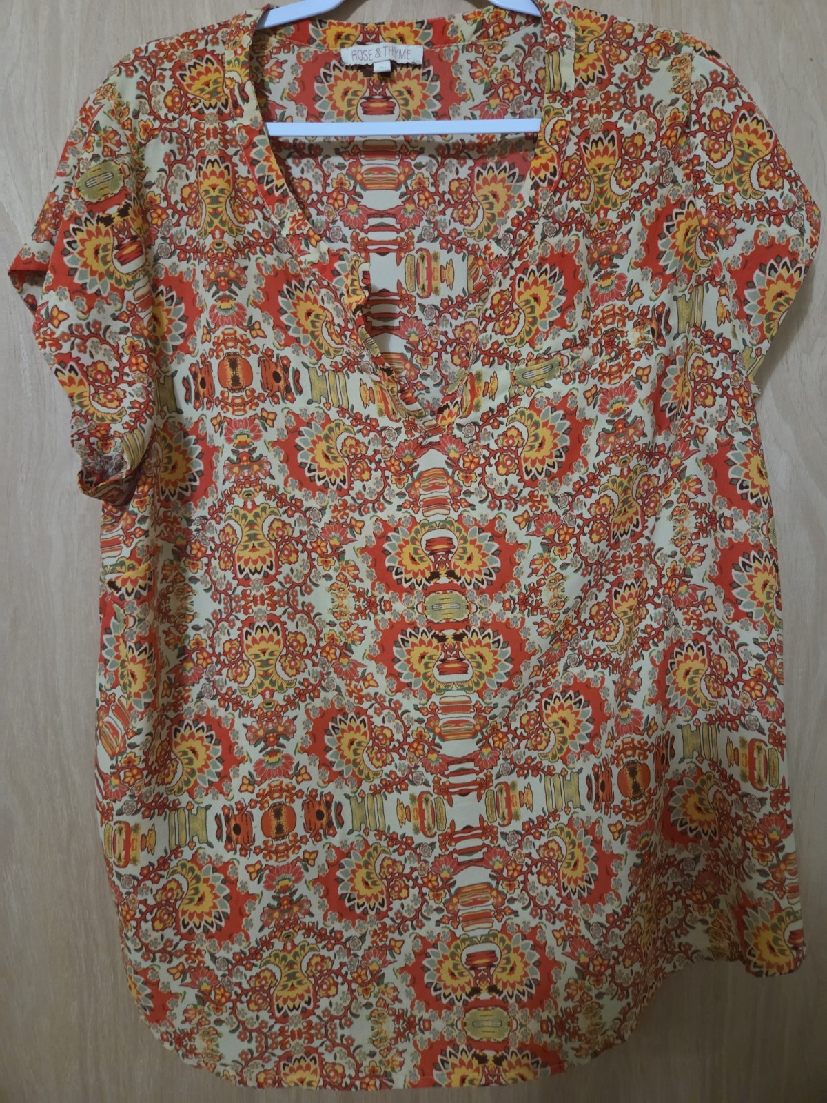 Rose & Thyme Women’s 2X Retro Floral Button Front Blouse Boho 70s Style