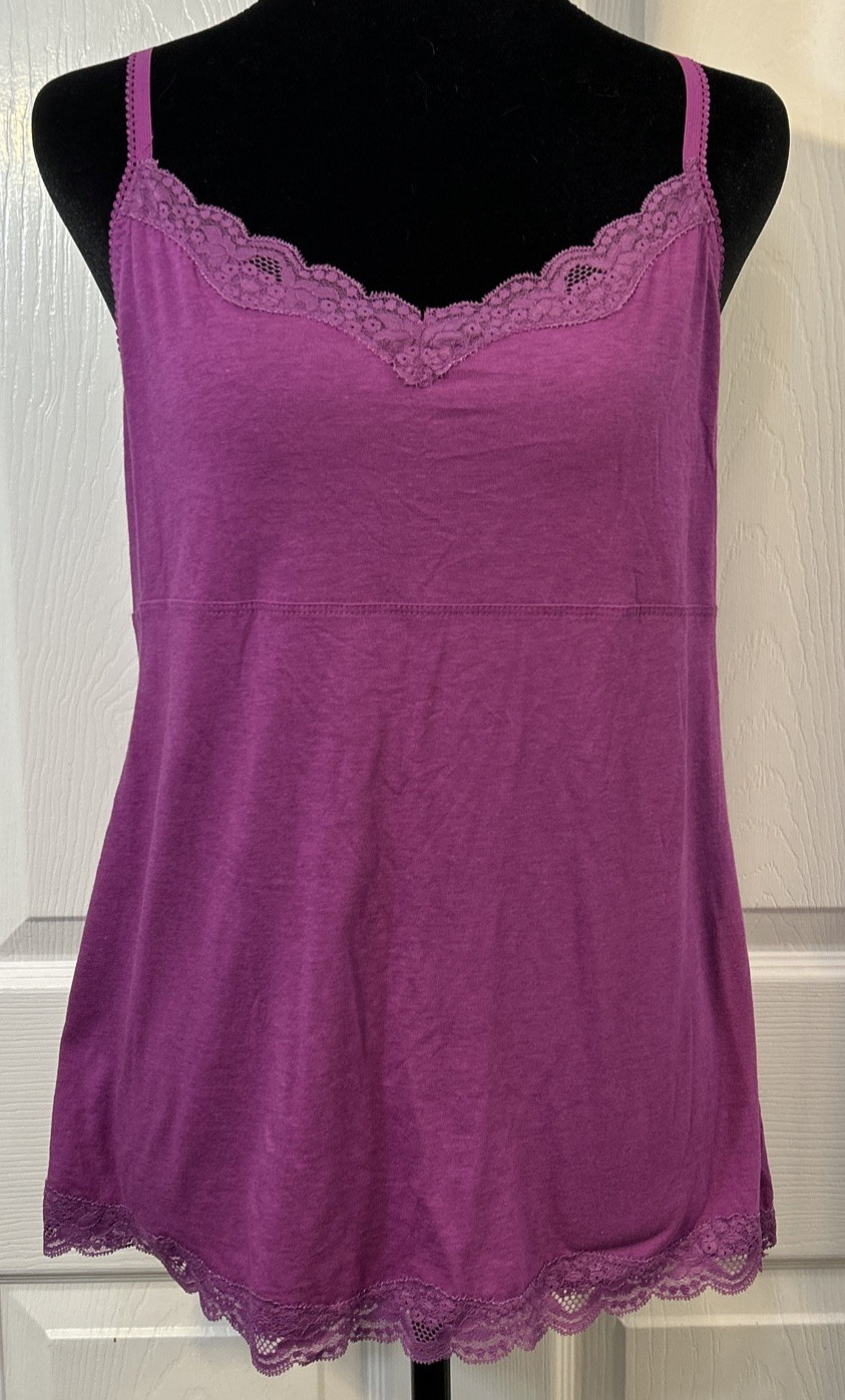 Elle Women Y2K Lace Trim Must Have Preppy Cami Size Large Purple 90s Classic