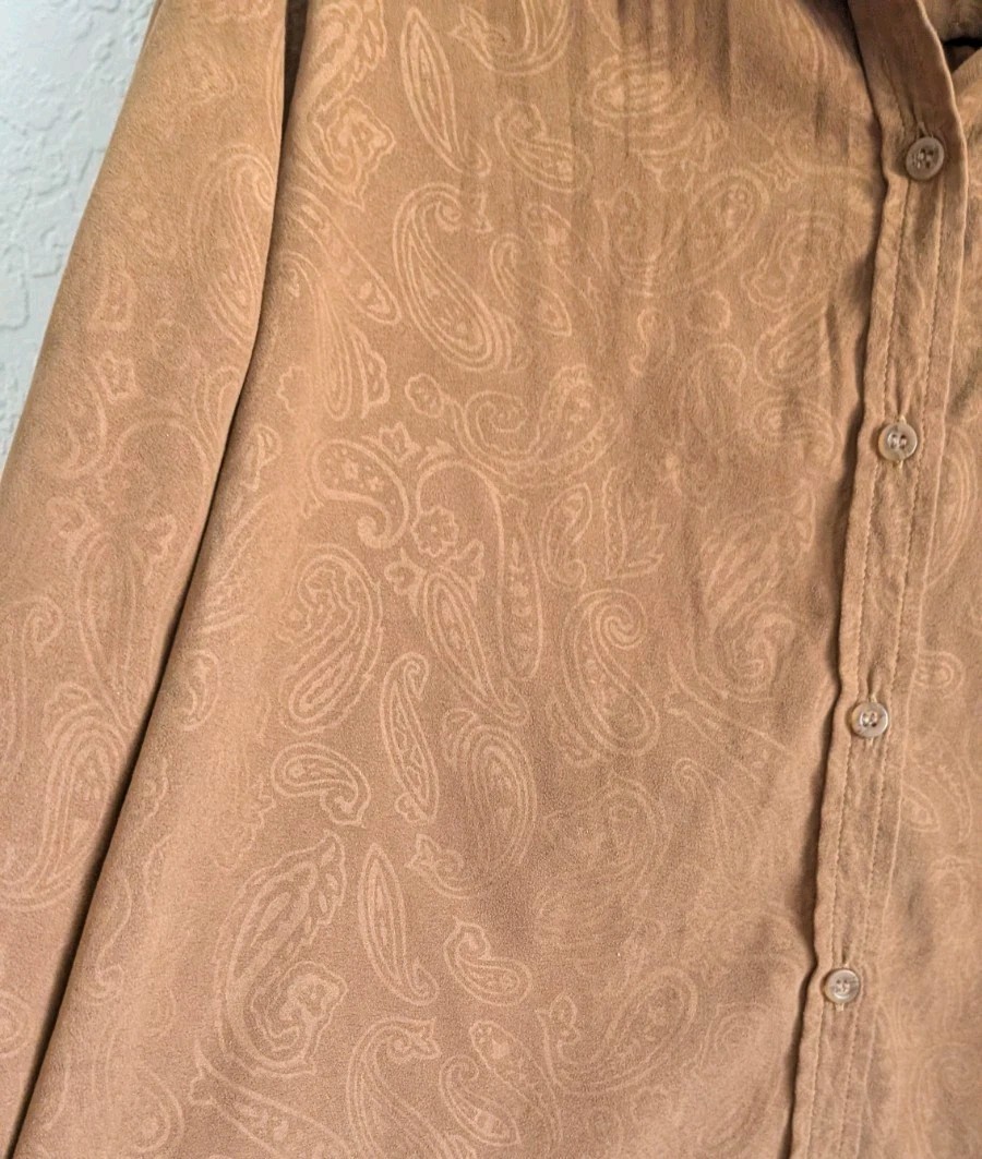 White Stag Brown Paisley Woven Button-Up Long Sleeve Collared Shirt Women’s XL