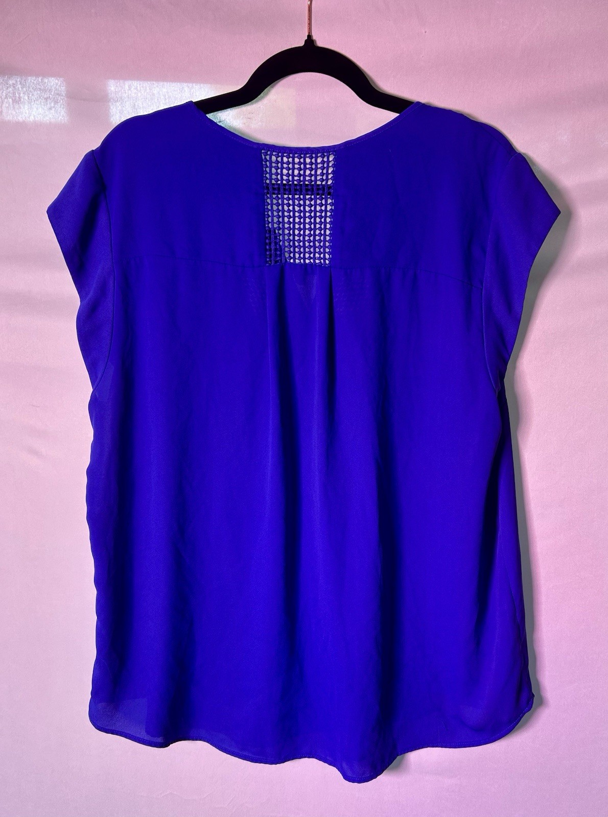 Daniel Rainn Womens XXL Royal Blue Cap Sleeve Pullover Blouse With Lace Accent