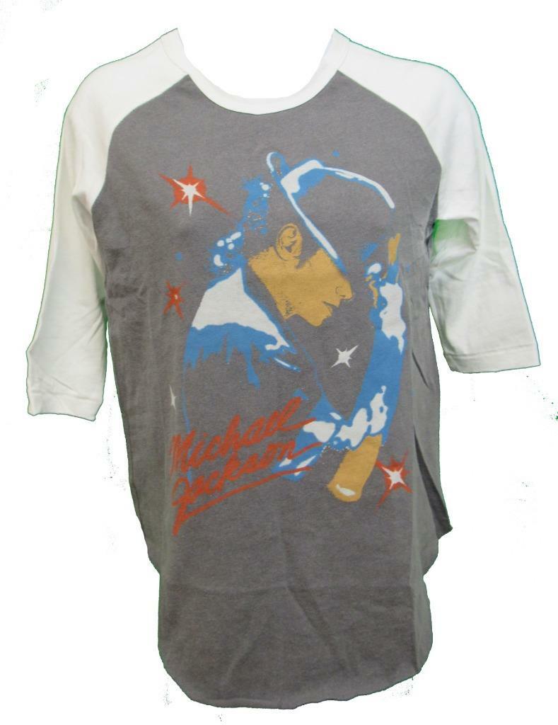 New Michael Jackson Womens Sizes XS-S-M-L Gray White Raglan Shirt