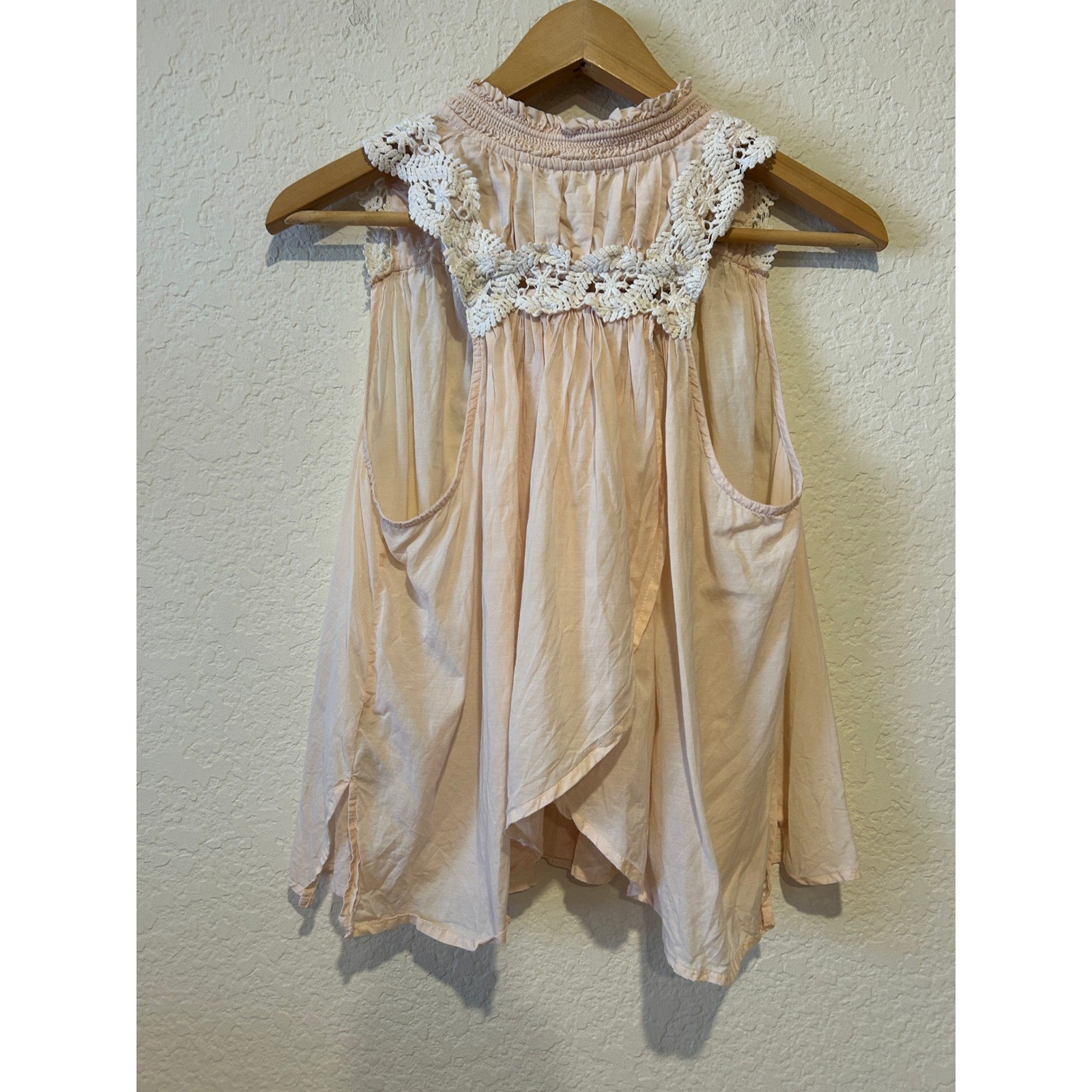 Free People Womens Tank Top Size S Pink Crochet Lace Boho Sleeveless Fairy