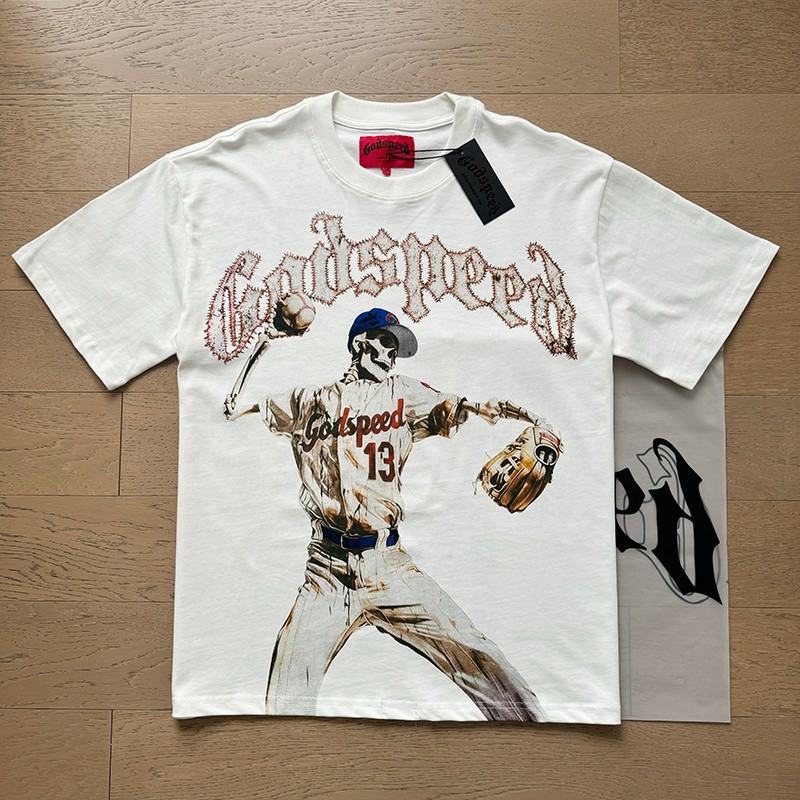 NEW Godspeed Skeleton baseball player print Tee Mens Short sleeved T-shirt