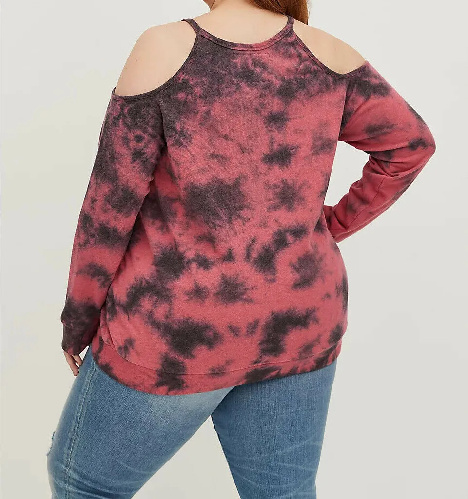 Torrid Cold Shoulder Sweatshirt Terry Metallica Red Wash Sz 2 2X 18 20 #A46292