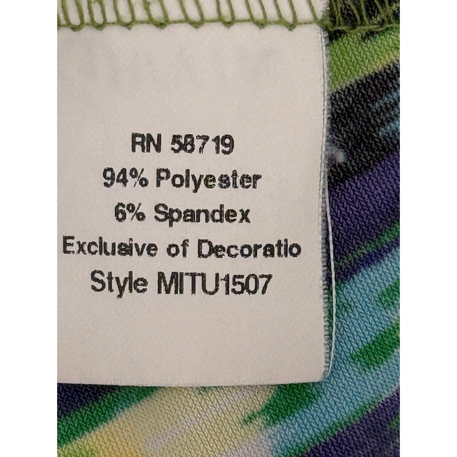 Nue Options Womens V-Neck 3/4 Sleeve Abstract Print Top Green Blue Yellow Sz M