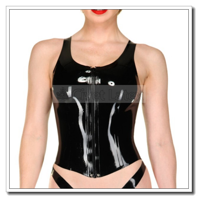 Latex Tops Rubber Glued Tank Cute Mid Waist Line Sexy Girls Customized 0.4mm G13