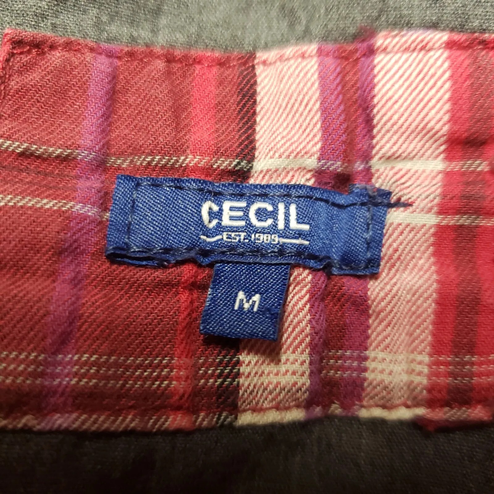 CECIL Shirt Womens Medium Red Plaid Long Sleeve Button Up Western Roper Top