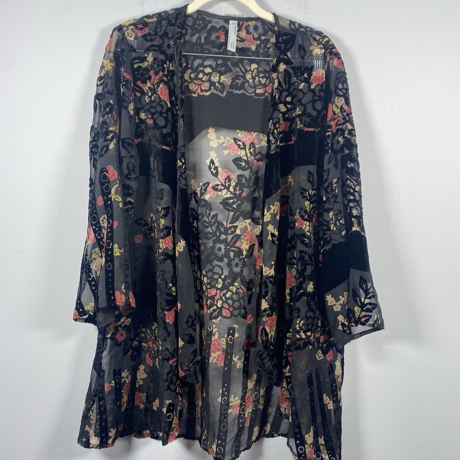 Black Floral Velvet Burnout Kimono Sheer Dark Fairy Whimsigoth Boho One Size