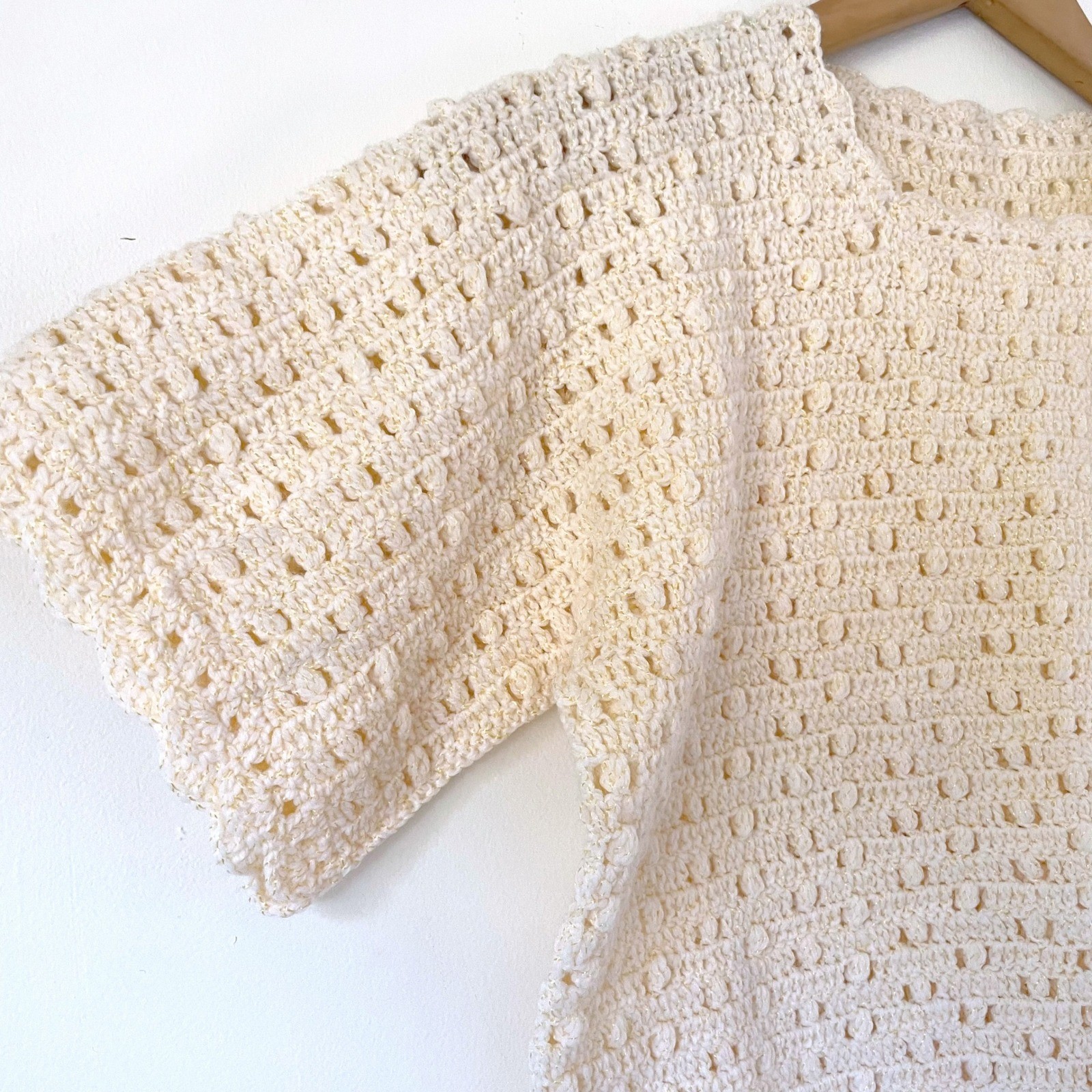 Handmade Vintage Crochet Knit Short Sleeve Scalloped Top Small Cottage Feminine