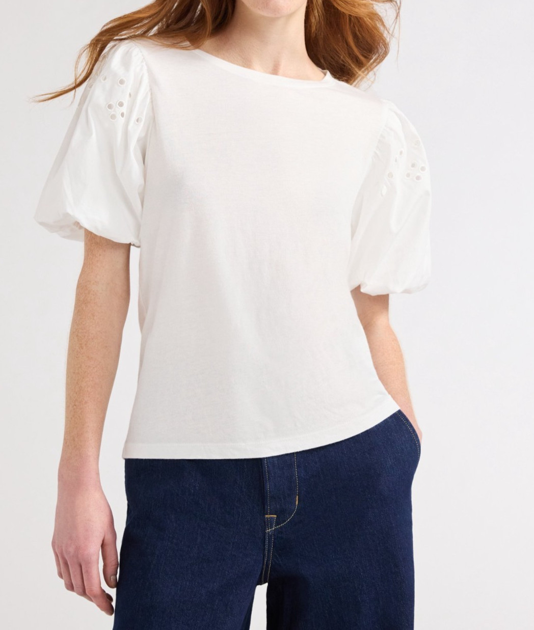 Free Assembly Womens Mixy Top Size L Cream Relaxed Embroidered Shoulder Casual