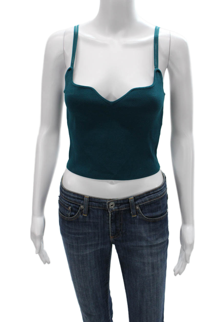 The Sei Womens Cropped Sweetheart Tank Green Viscose Sleeveless Petite Size S