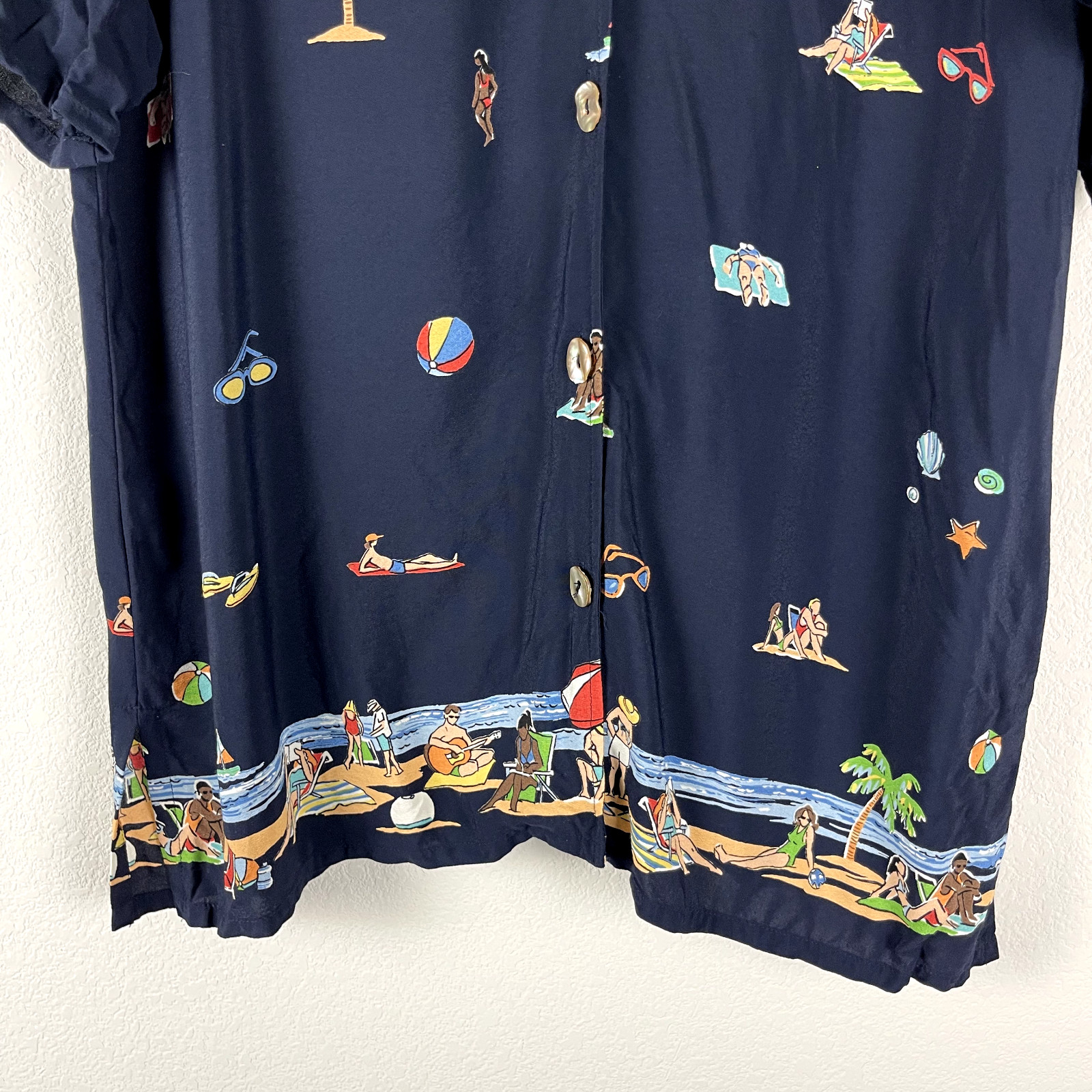 Vintage David Dart Tunic Top Womens XL Blue Short Sleeve Beach Tropical Aloha