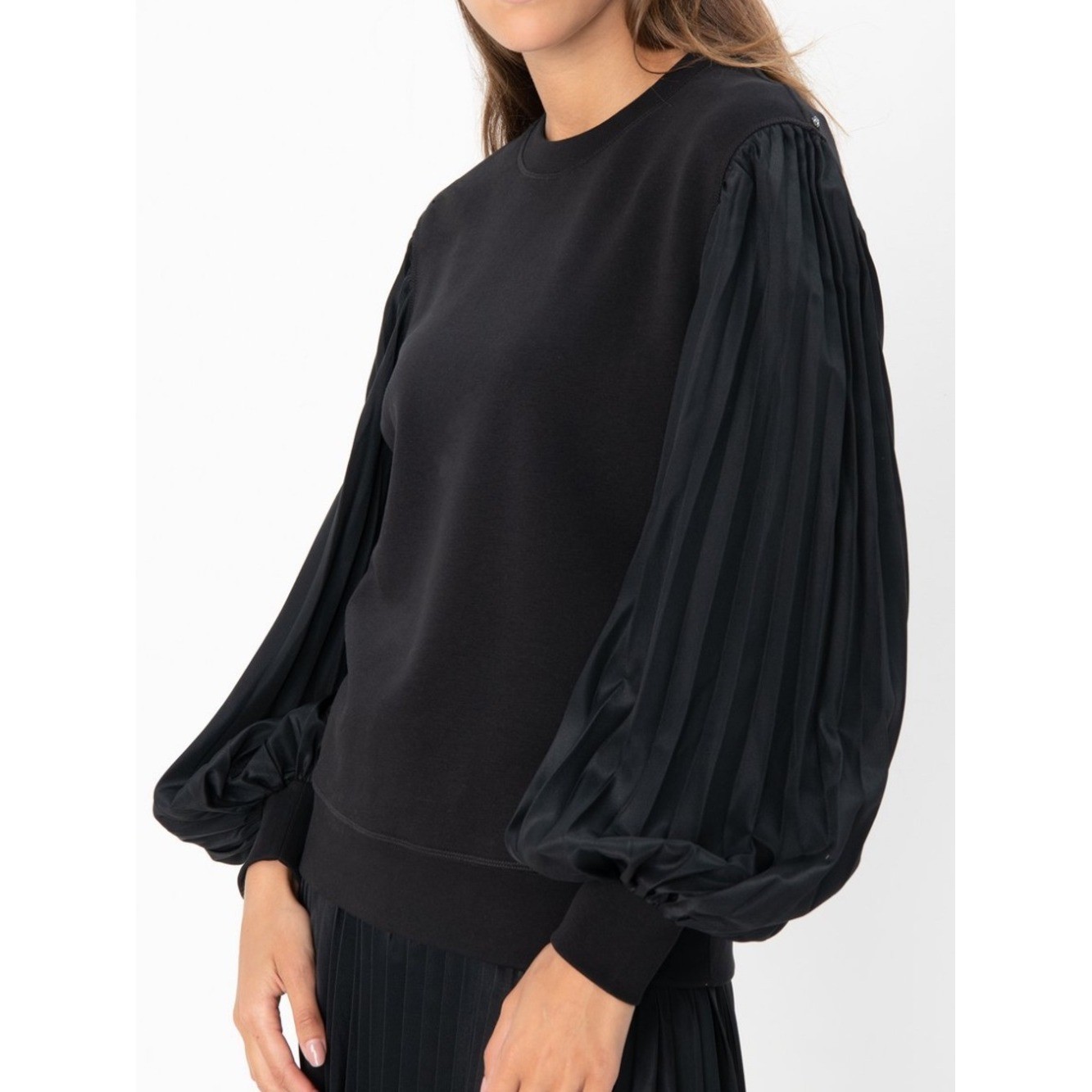 Sportmax Code Max Mara Pleated Puff Sleeves Black Luxury Sweatshirt Blouse M