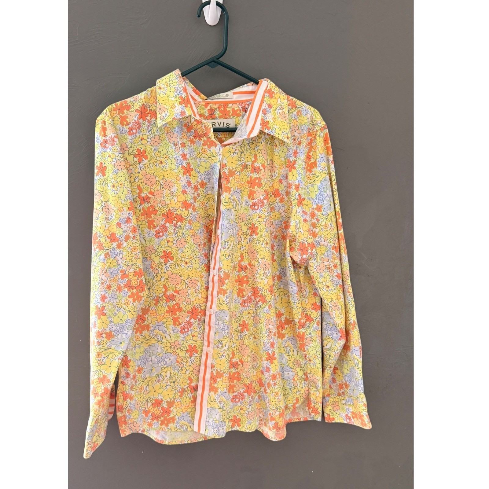 Orvis Womens Yellow Floral Button Down Shirt Long Sleeve Cotton Blend Size XL
