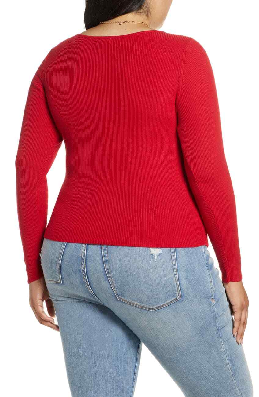 Leith Size: 4X Ribbed Wrap Front Sweater Color: Red Chili
