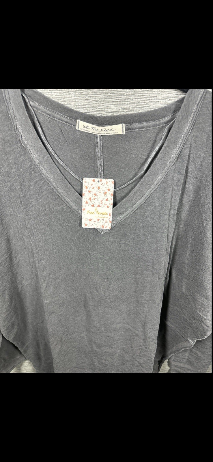 NEW Free People Women’s On My Mind V-Neck Long Sleeve Shirt Dark Gray Size XS