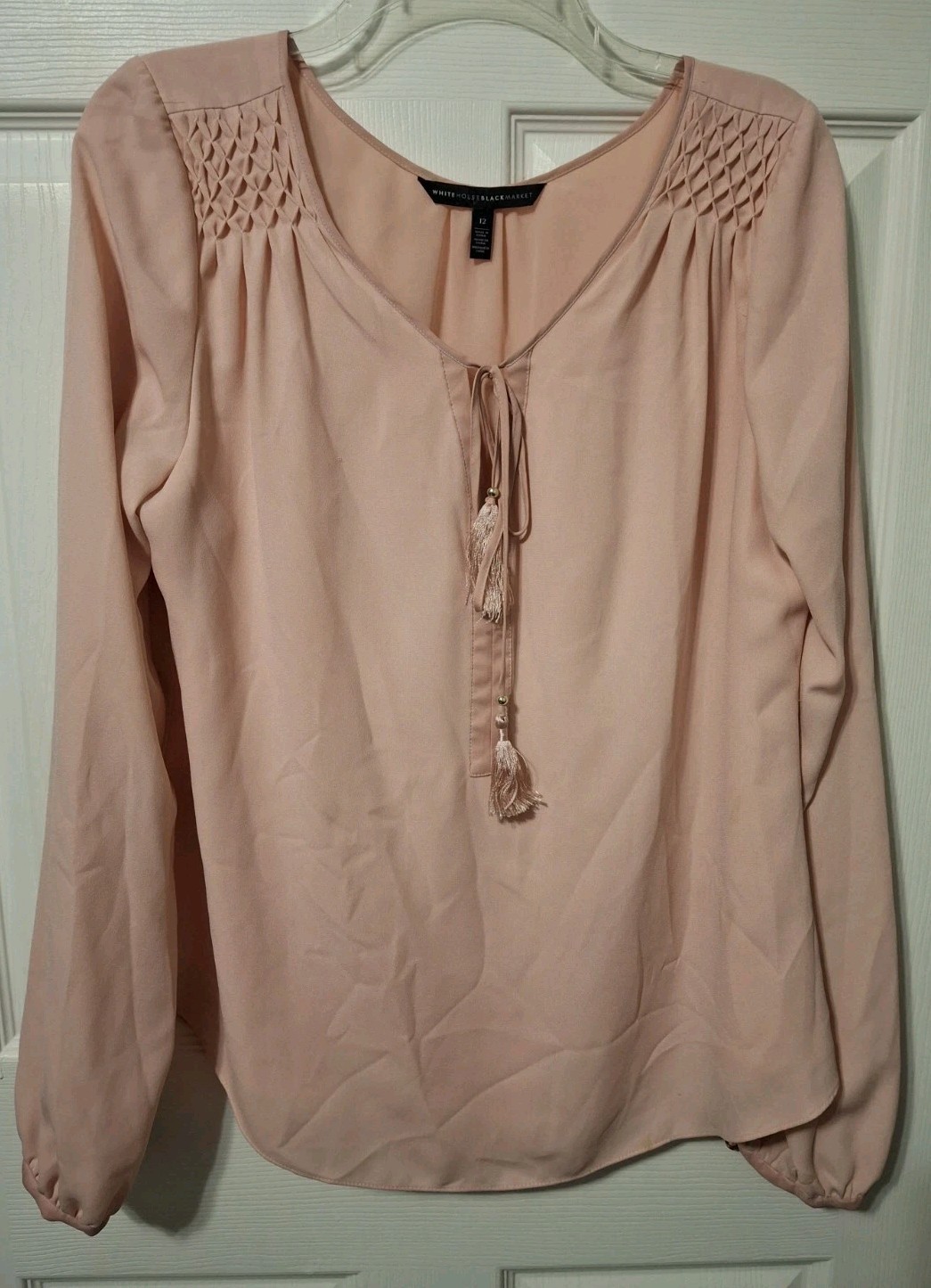 White House Black Market Women Blouse Pink Blush Pleats Long Sleeve Polyester 12