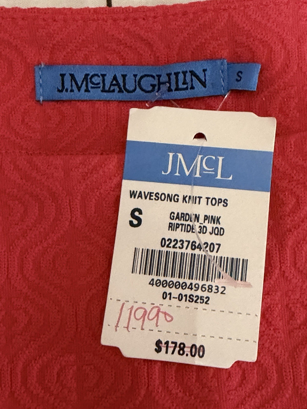 NWT J.McLaughlin Women’s Sz S Garden Pink Wavesong Textured Knit Top Basic $178