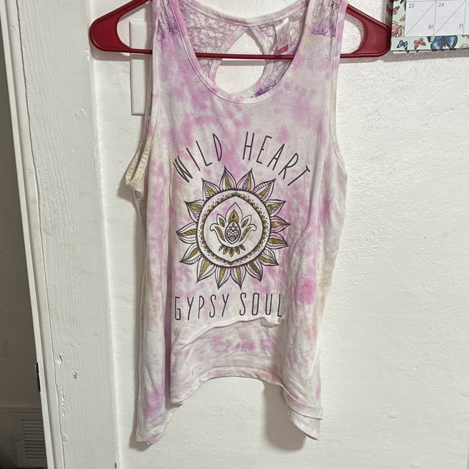 No Boundaries Girls M (7-9) Purple/White Tie-Dye Lace Back Scoop Neck Tank