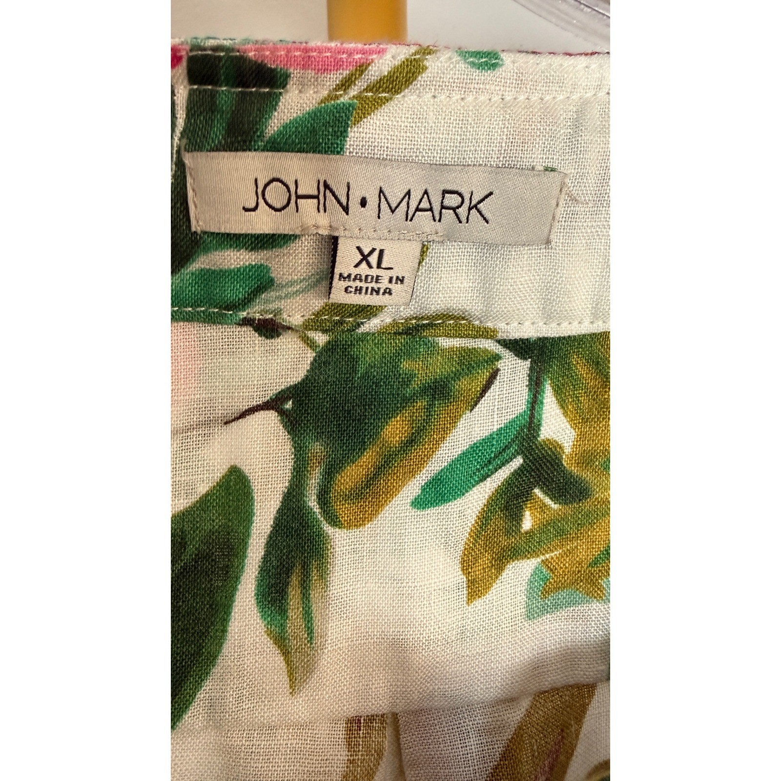 John Mark Top Women XL Tropical Multi Linen Embroidered Lace Boho Tunic Cruise