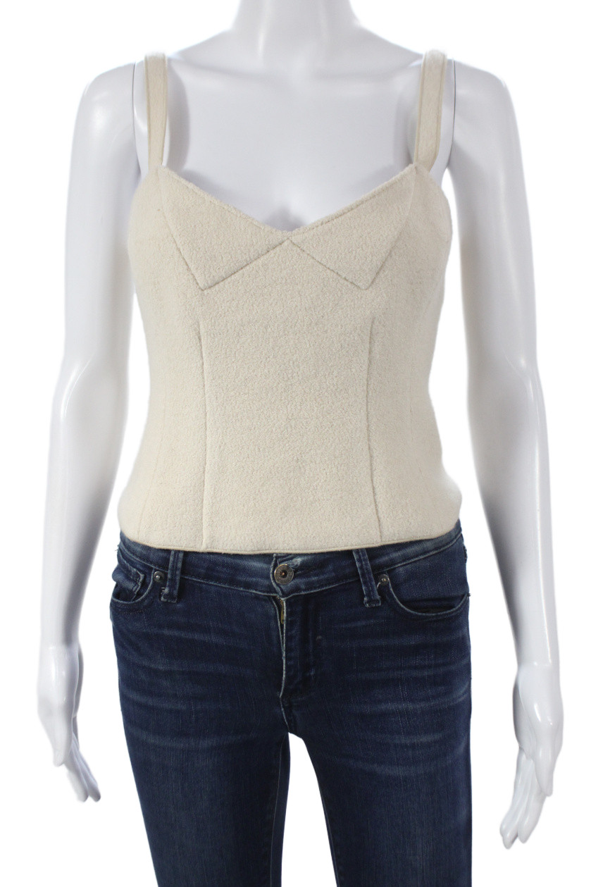 Gianni Bini Women Cropped Camisole Beige Wool Cotton Sequin Zip Sleeveless Size