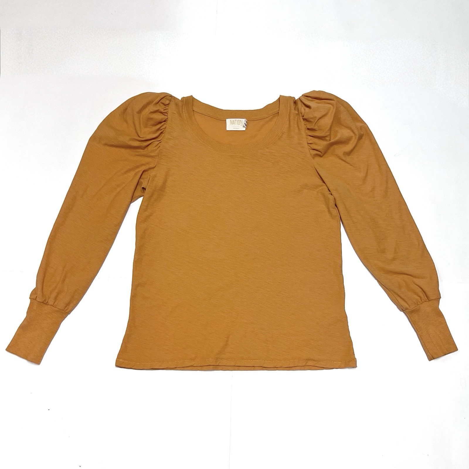 Nation LTD Romy Puff Shoulder Pullover Top‎ Marigold Yellow Sz M Pima Cotton
