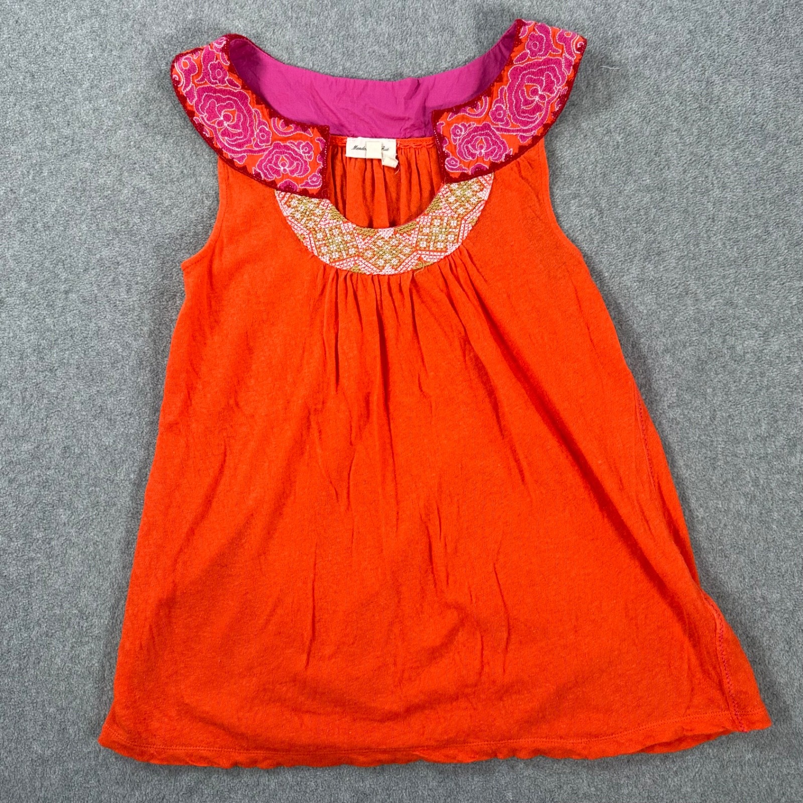 Meadow Rue Anthropologie Embroidered Collar Tunic Top Women’s Small Orange Pink
