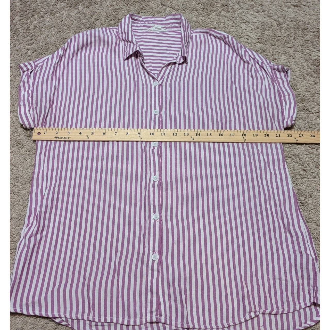 BeachLunchLounge Button Down Shirt Top Sz M Purple Stripe Beach Vacation Boxy