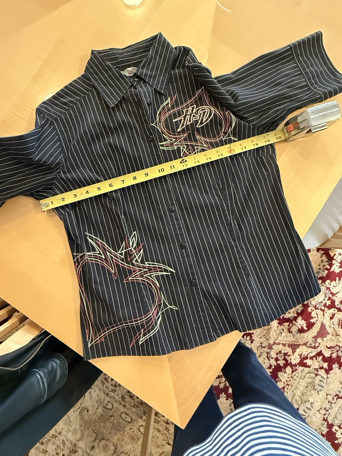 Harley-Davidson Women Black Pinstripe Button Shirt Size L Mid Length Sleeves