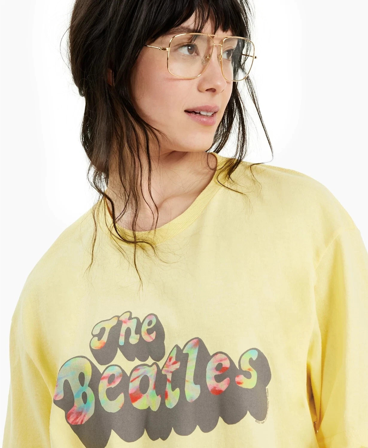 JUNK FOOD THE BEATLES TIE DYE YELLOW CROP S/S TEE TOP SIZE XS NEW