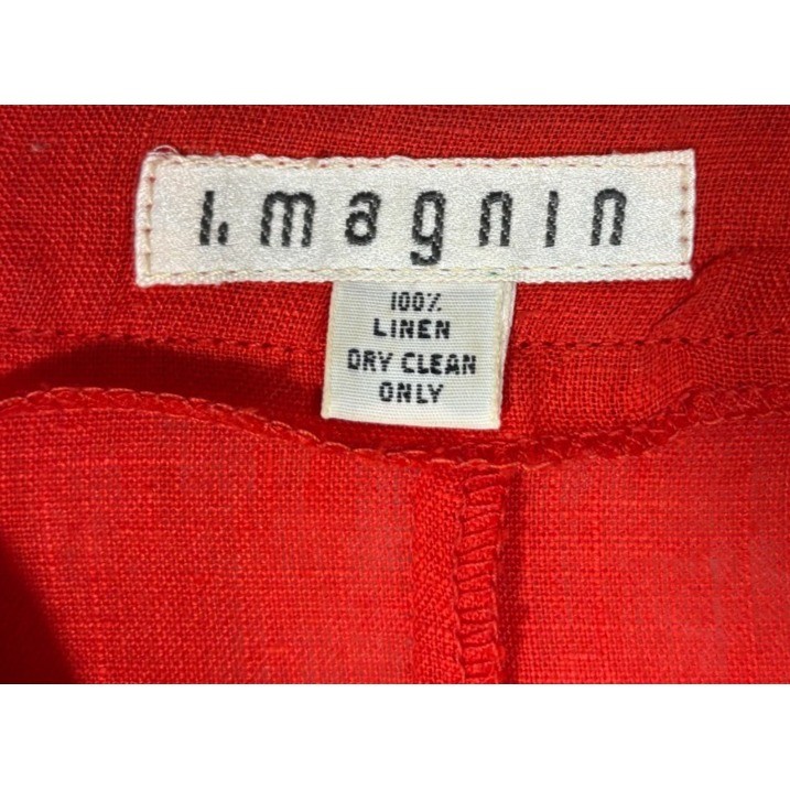 I. Magnin Blouse Red Linen Button Up Vintage Ornate Buttons Career Classic 12