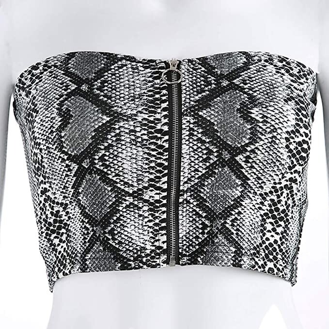 Ladies Snake Print Boob Tube Strapless Bandeau Elastic Stretch Crop Top Size L