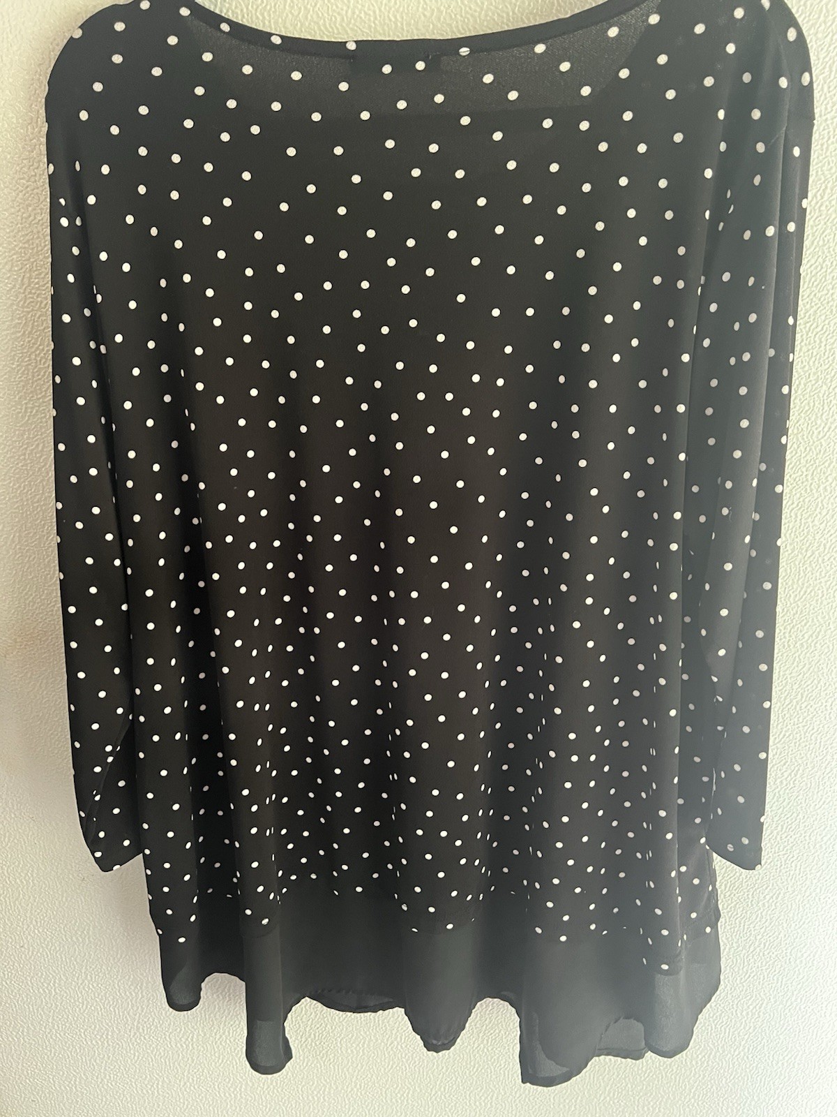 Adrianna Papell 1X Blouse 3/4 Sleeve Poka Dots Knit Black with White Dots
