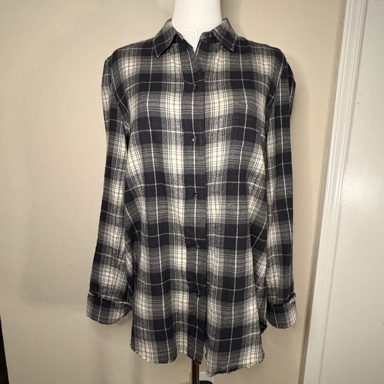 Womens Vince Plaid Long Sleeve Button Up Shirt Women Size m Classic Modern