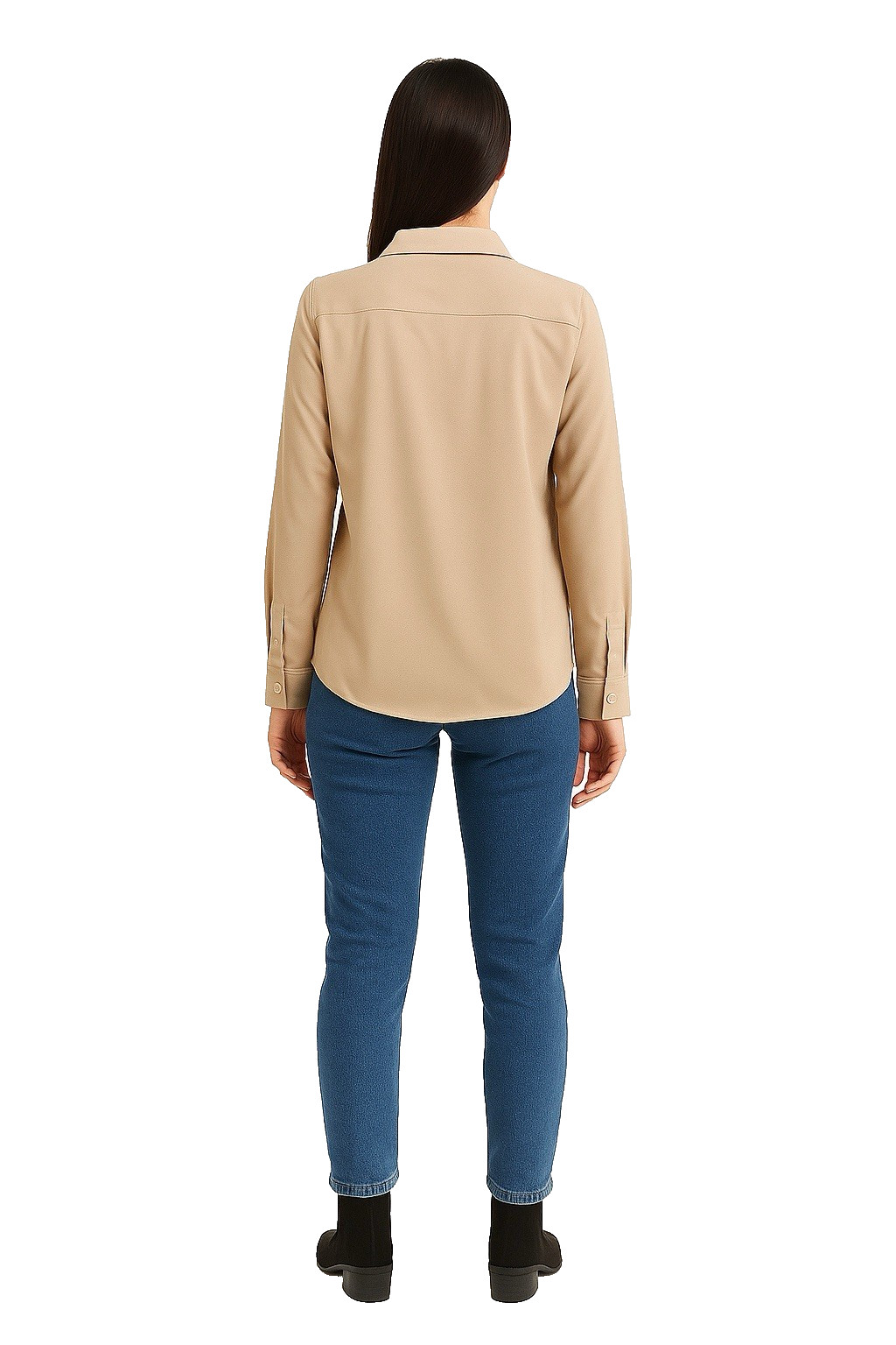 Premise Beige Blouse Machine Wash Pockets Button Front Classic NWT Sz M