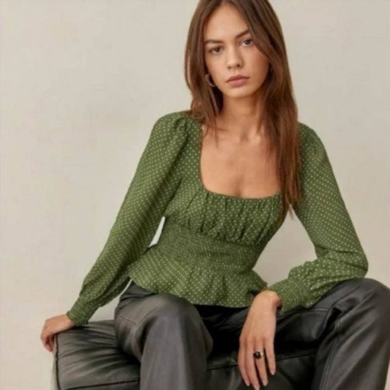 Reformation Hearth Long Sleeve Top In Grün